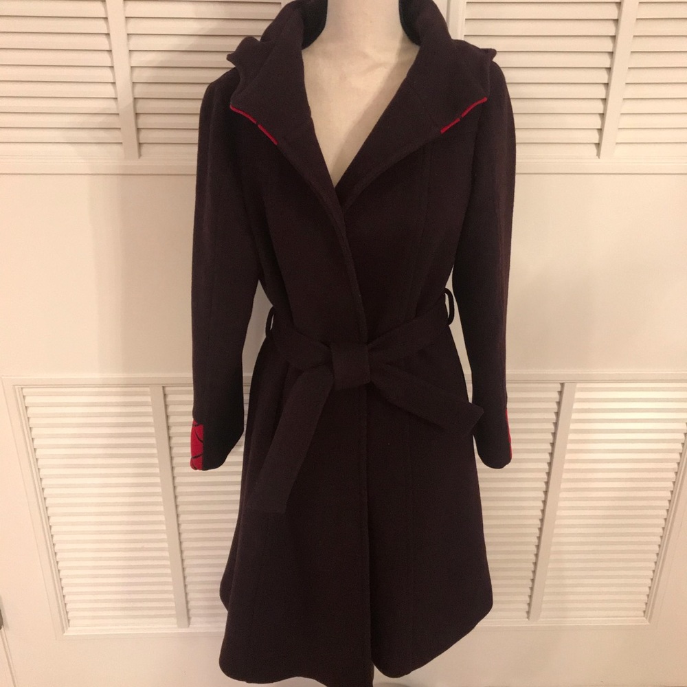 Vivienne Hu wool coat — eggplant w/red trim